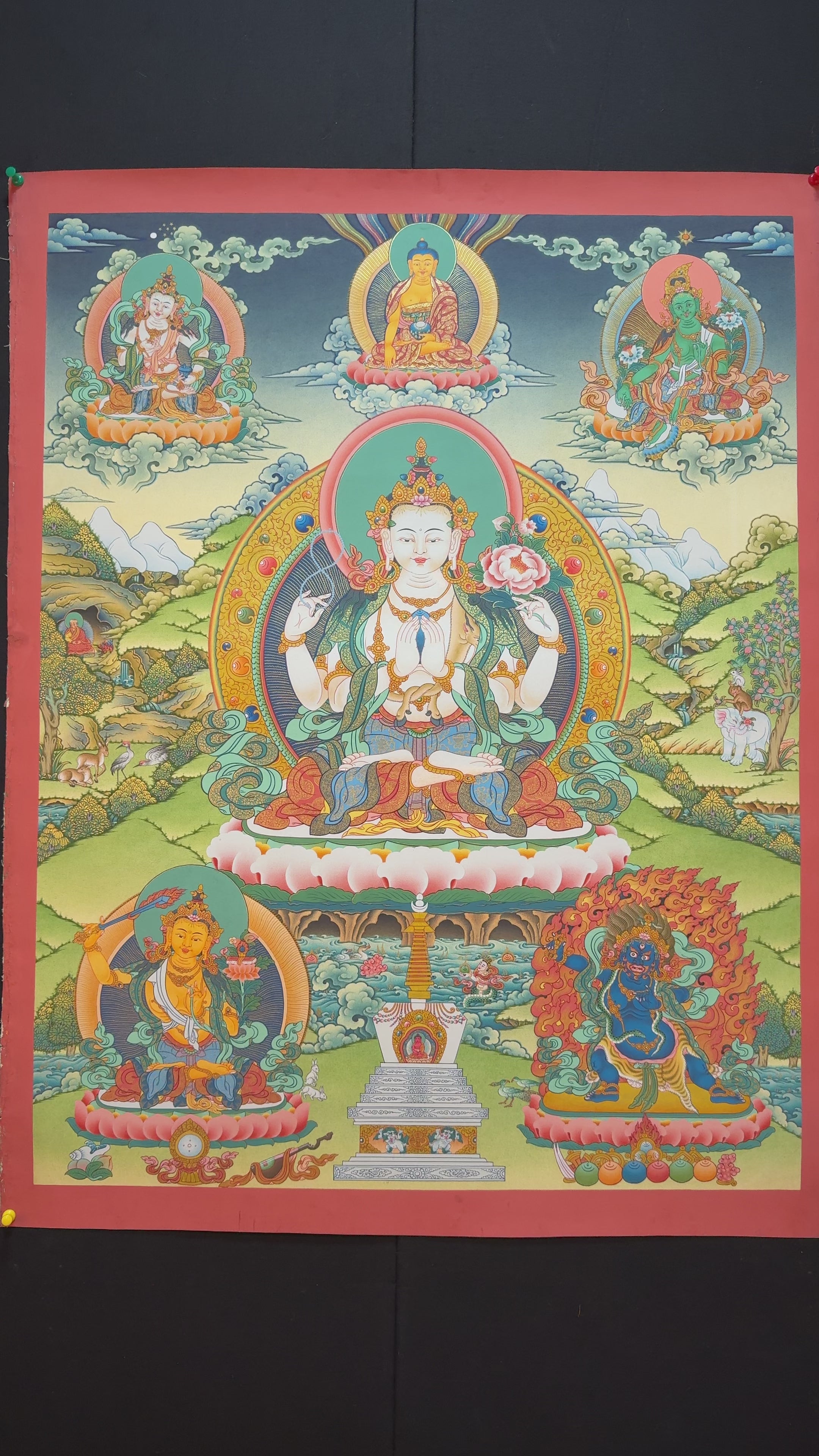 Load video: Universal Thangka Of Chenrezig | Avalokiteshvara Art | Spiritual Thangka