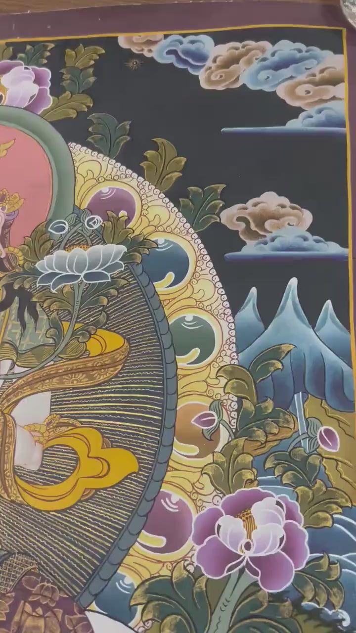 Load video: Beautifully Hand-Painted White Tara Thangka | Mother Goddess