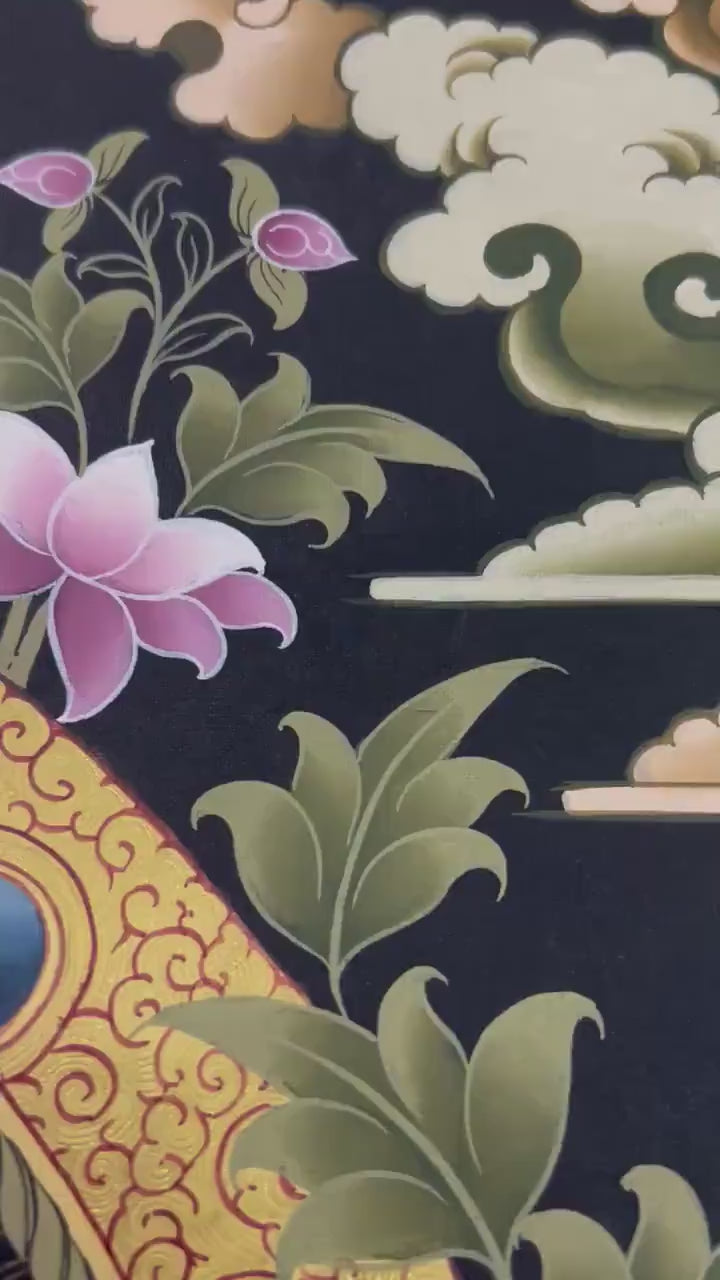 Load video: Dzambala Kubera Thangka Painting | Original Hand-Painted Deity Of Wealth