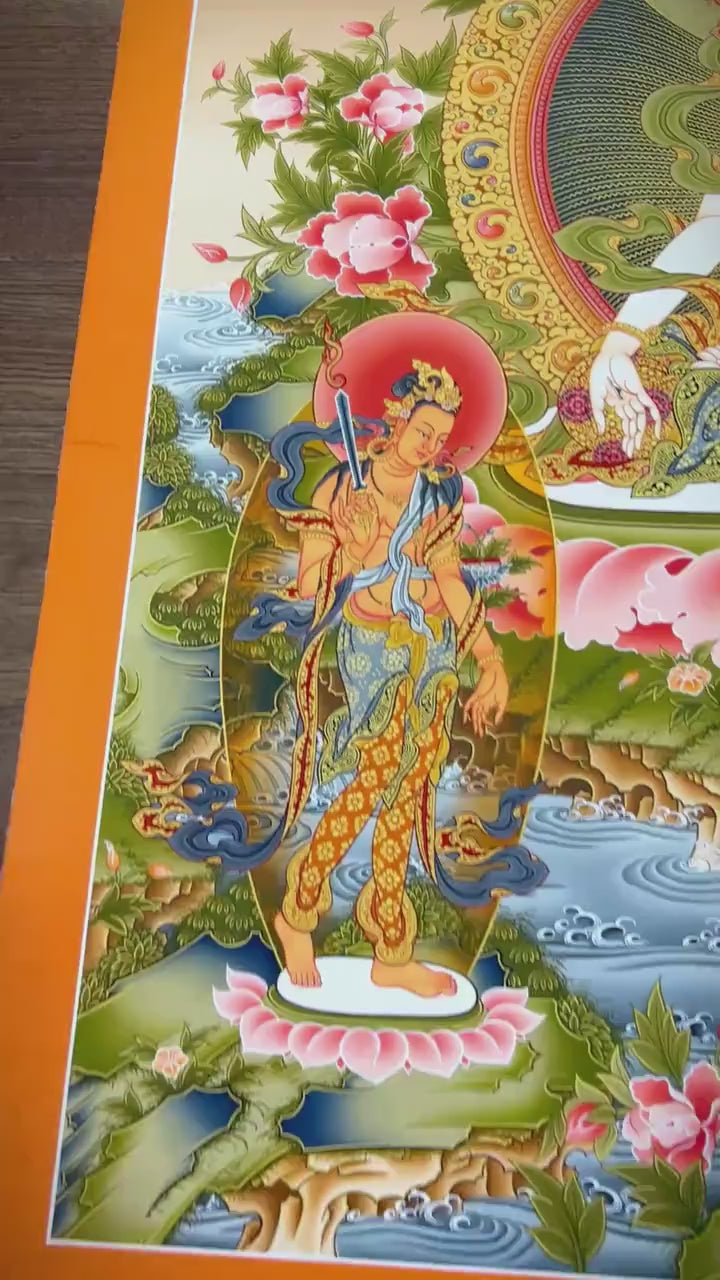 Load video: White Tara Thangka | Tibetan Dolkar Bodhisattva Of Long Life | Religious Wall Decoration