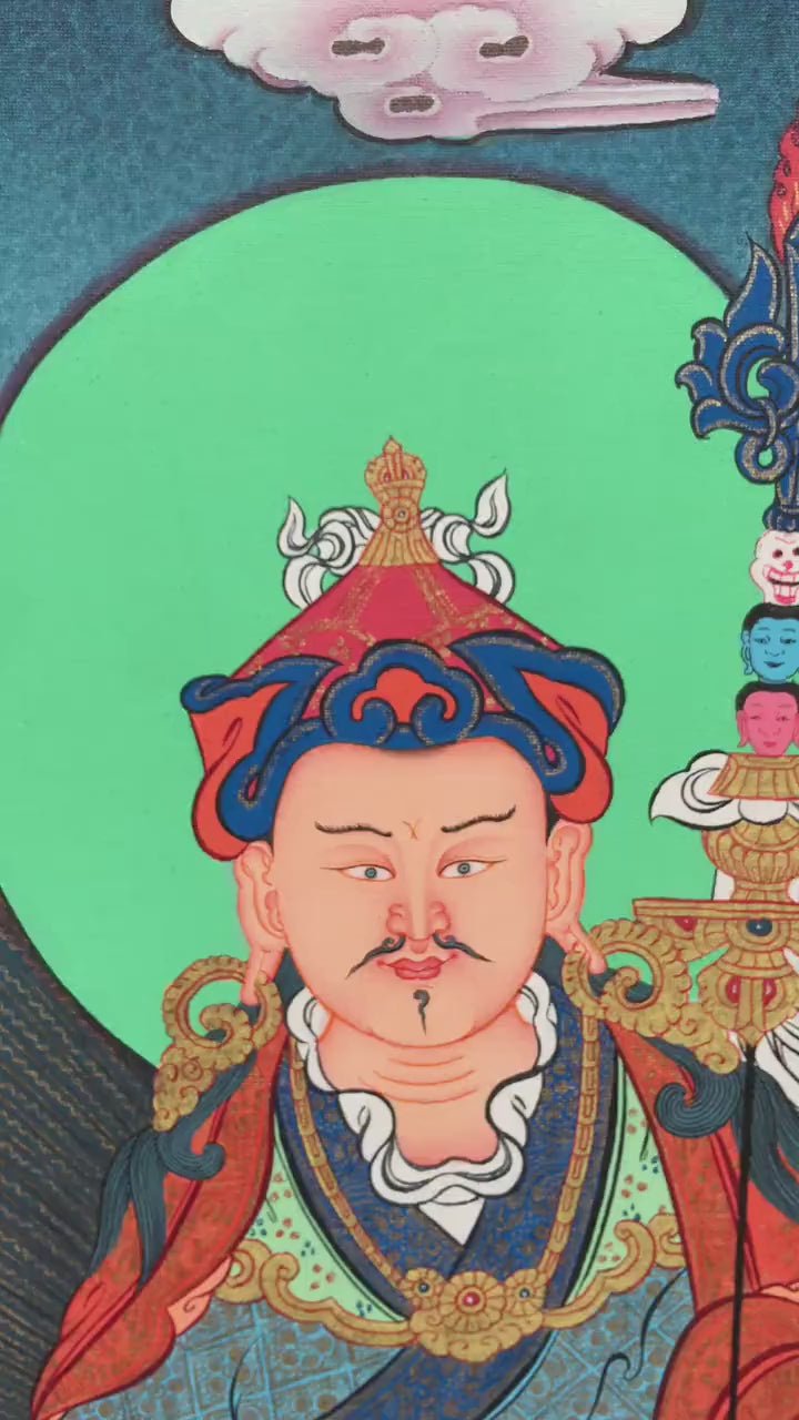 Load video: Guru Rinpoche Padmashambhava Masterpiece Tibetan Thangka | Meditation Canvas Art