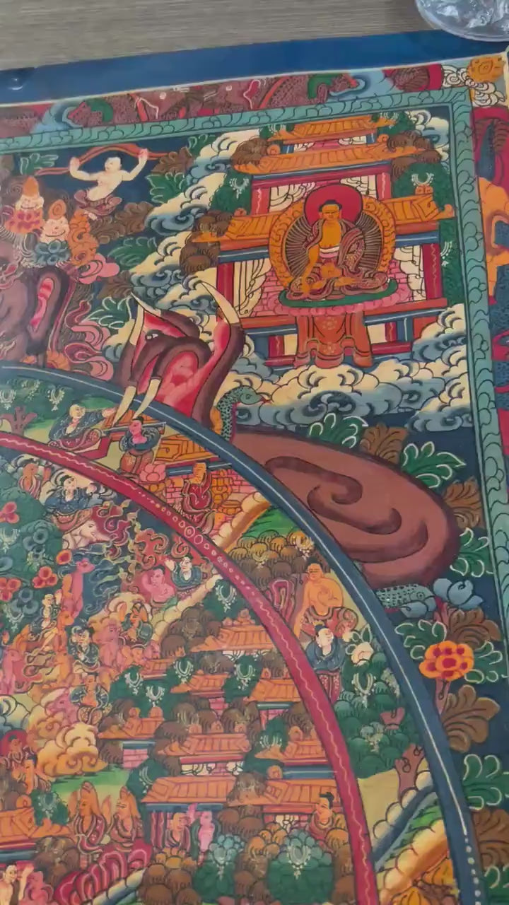 Load video: Wheel of Life Buddhist Painting |Gorgeous Original Hand Painted Thangka Painting