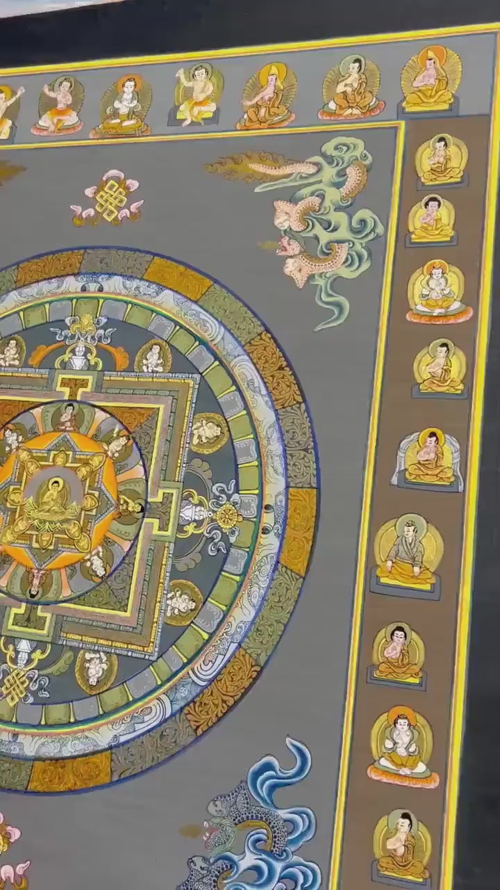 Load video: Vintage Buddha Mandala | Hand-Painted Tibetan Art for Yoga and Meditation