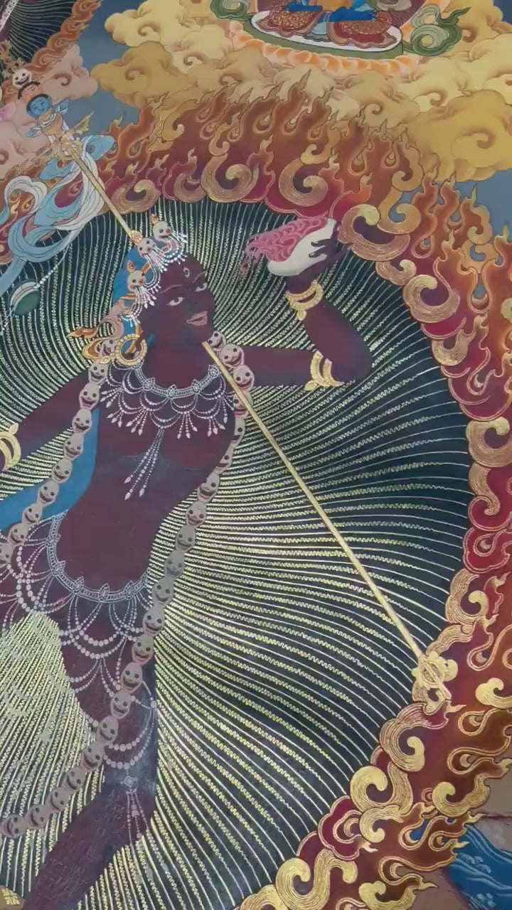 Load video: Original Hand Painted Vajrayogini Thangka Painting on a stretched Canvas