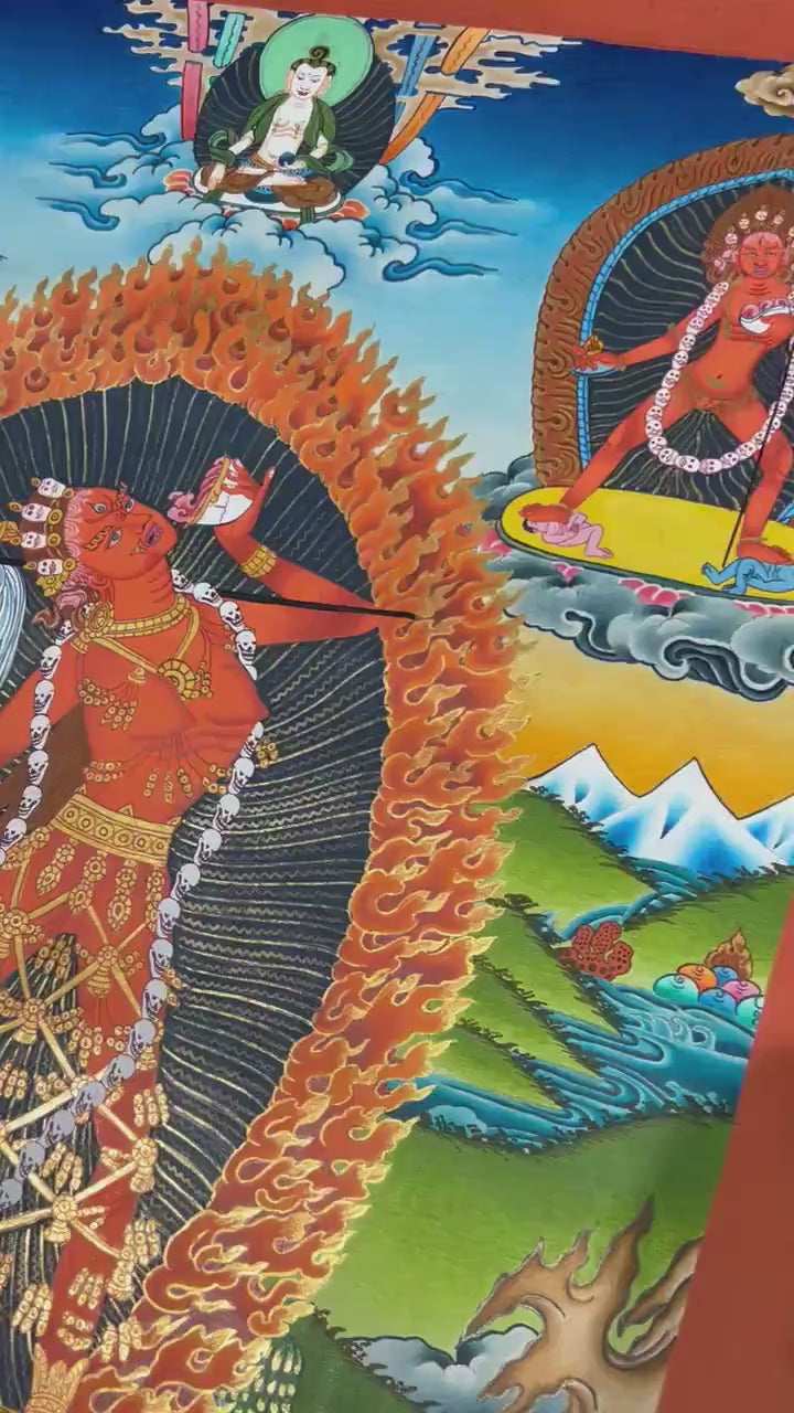 Load video: Original Hand Painted Vajrayogini Thangka Painting | Buddhist Art for Wall Decoration