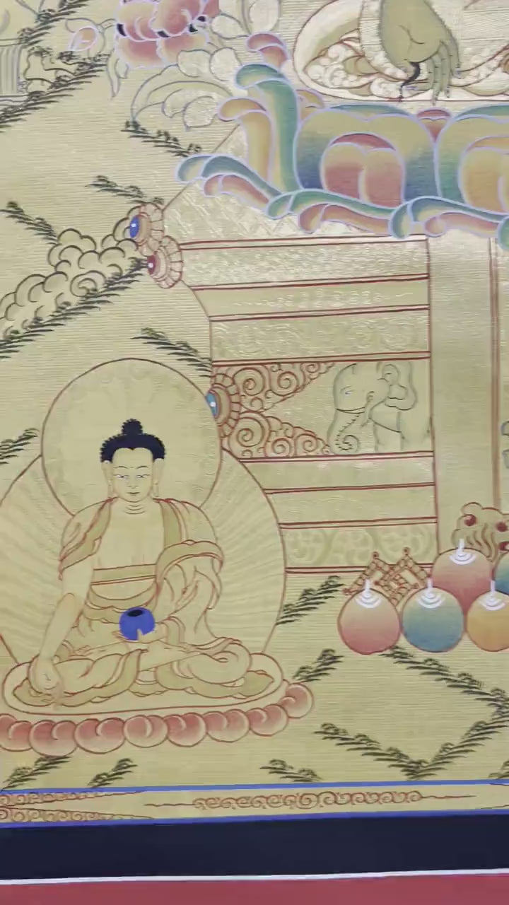 Load video: Full Gold Style Shakyamuni Buddha Thangka Painting | Original Hand Painted Tibetan Buddhist Art |