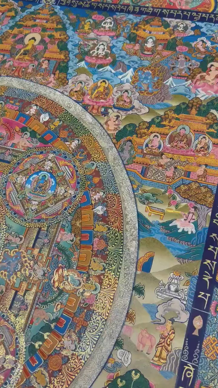 Load video: Traditional Lokeshvara Mandala Embraced by Radiant Deities | Chenrezig Thangka