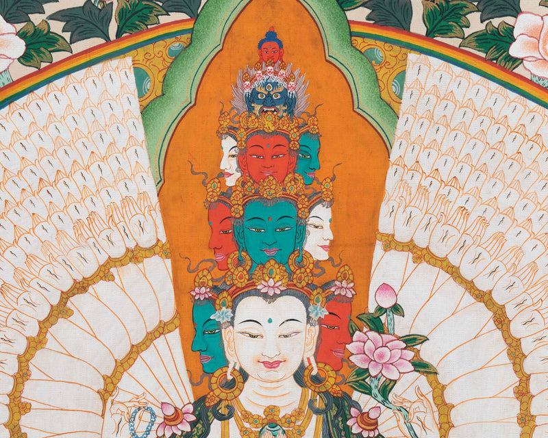 1000-Armed Chenrezig Thangka Print | Divine Tibetan Art | Meditative Masterpiece