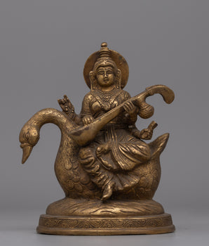 Divine Saraswati Statue with Swan 