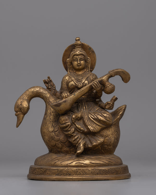 Divine Saraswati Statue with Swan 