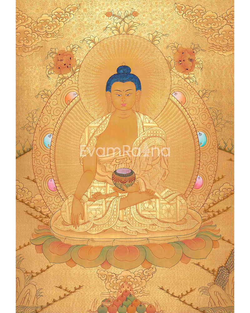 Original Full Gold Style Shakyamuni Buddha Thangka | 24K Gold Thangka Painting | Zen Buddhism |