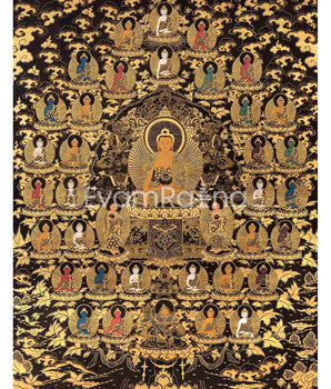 Shakyamuni Buddha with 35 Buddhas of Confession | Tibetan Thanka | Supreme Wisdom |