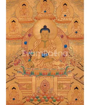 Full Gold Style Shakyamuni Buddha Thangka Painting | Original Hand Painted Tibetan Buddhist Art |