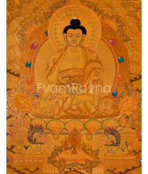 Tibetan Buddhist Painting Of Shakyamuni Buddha Thangka | 24K Gold Style Hand Painted |