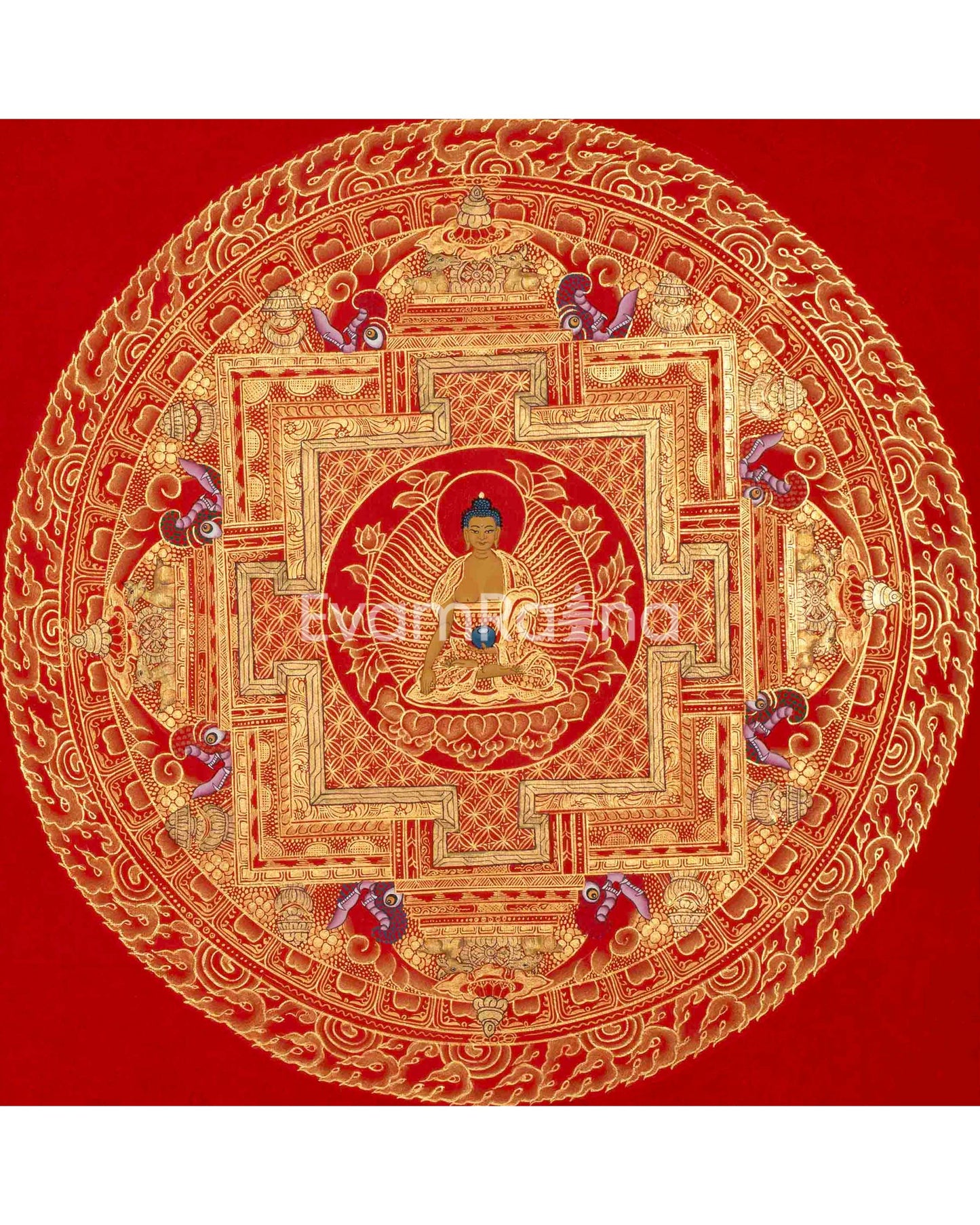 Dzambala, Manjushree, Shakyamuni Buddha Mandala Thangka | Orignal Hand Painted Tibetan Art |