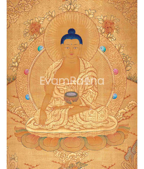 Original Full Gold Style Shakyamuni Buddha Thangka | 24K Gold Thangka Painting | Zen Buddhism |