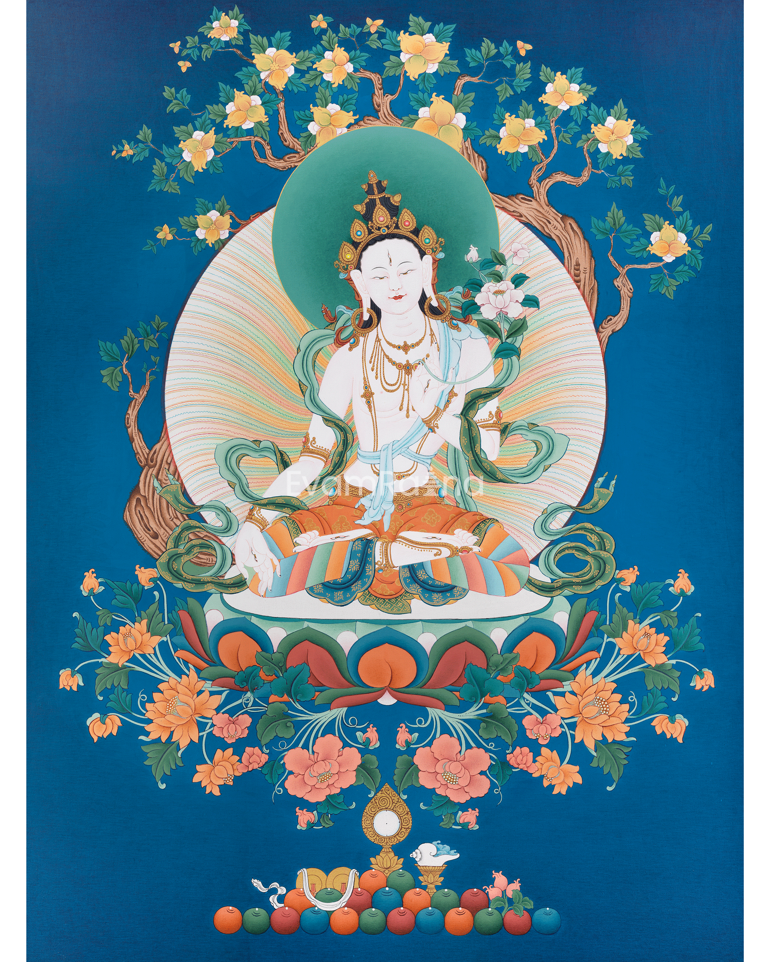 High-Quality Tibetan Goddess White Tara Print | Buddhist Deity of Healing and Longevity