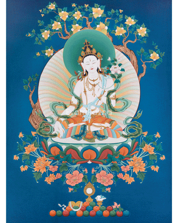 High-Quality Tibetan Goddess White Tara Print | Buddhist Deity of Healing and Longevity