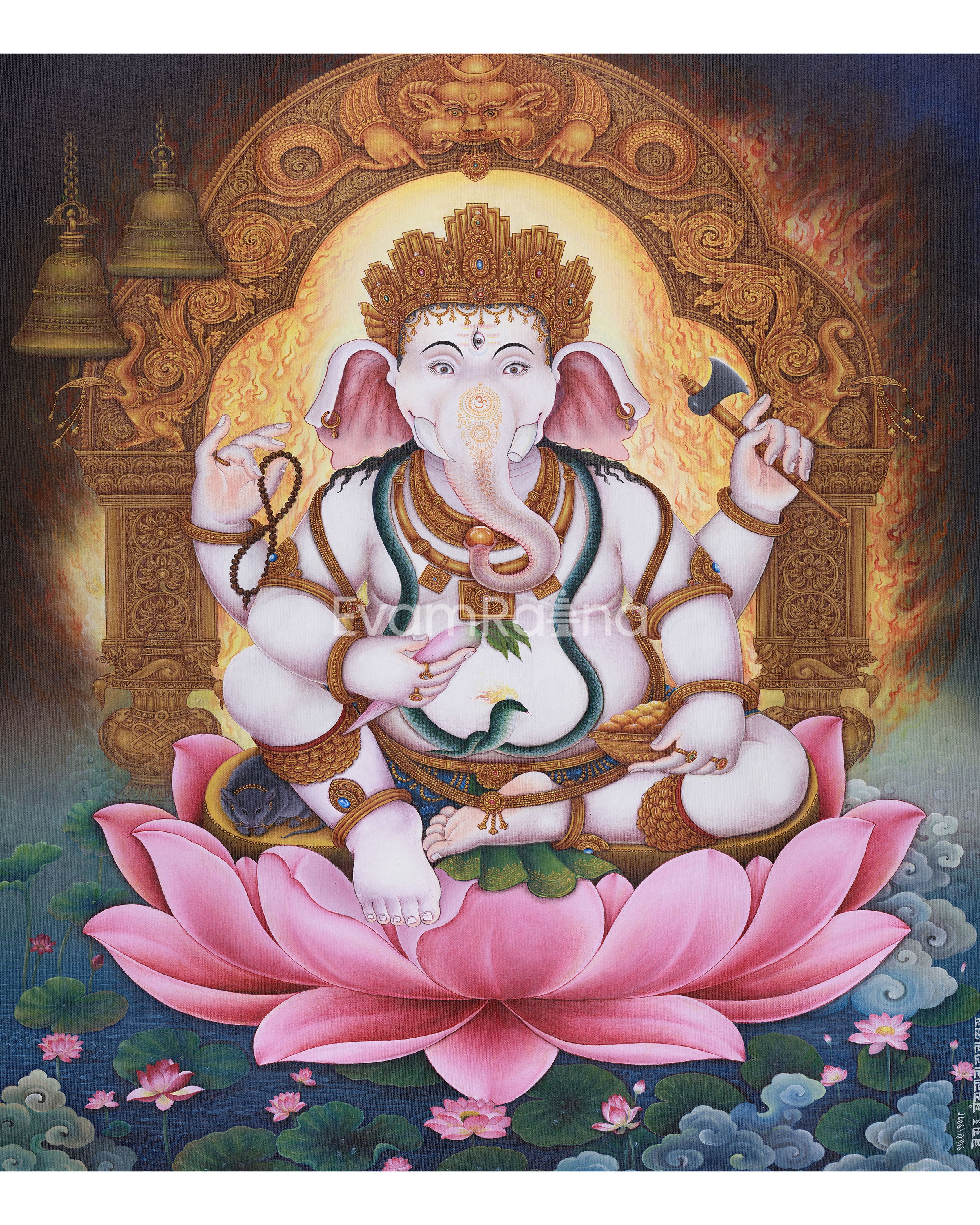 Radiant Lord Ganesh | Blessings of Success and Protection | Paubha Artwork