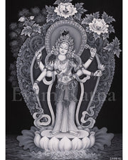 Black and White Bodhisattva Chenrezig Thangka