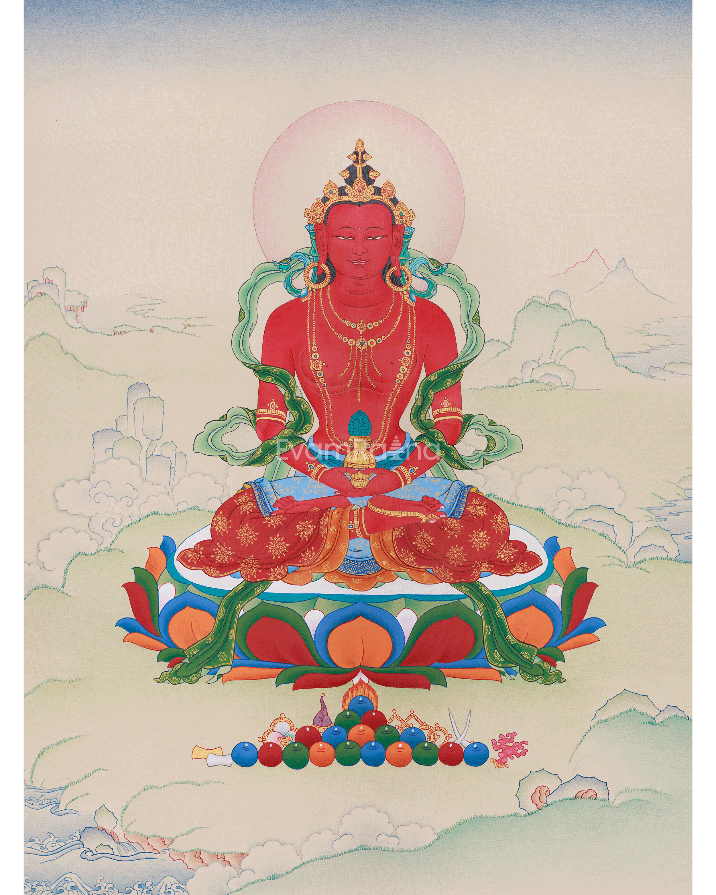 Hand-Painted Buddha Amitayus Thangka | Symbol of Long Life and Enlightened Grace