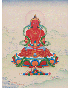 Hand-Painted Buddha Amitayus Thangka | Symbol of Long Life and Enlightened Grace