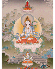 Thangka Print of White Tara | Tibetan Artwork of the Three Longevity Deities