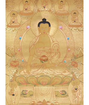 Hand-Painted Shakyamuni Buddha In Gold Style | Buddhist Thangka Painting