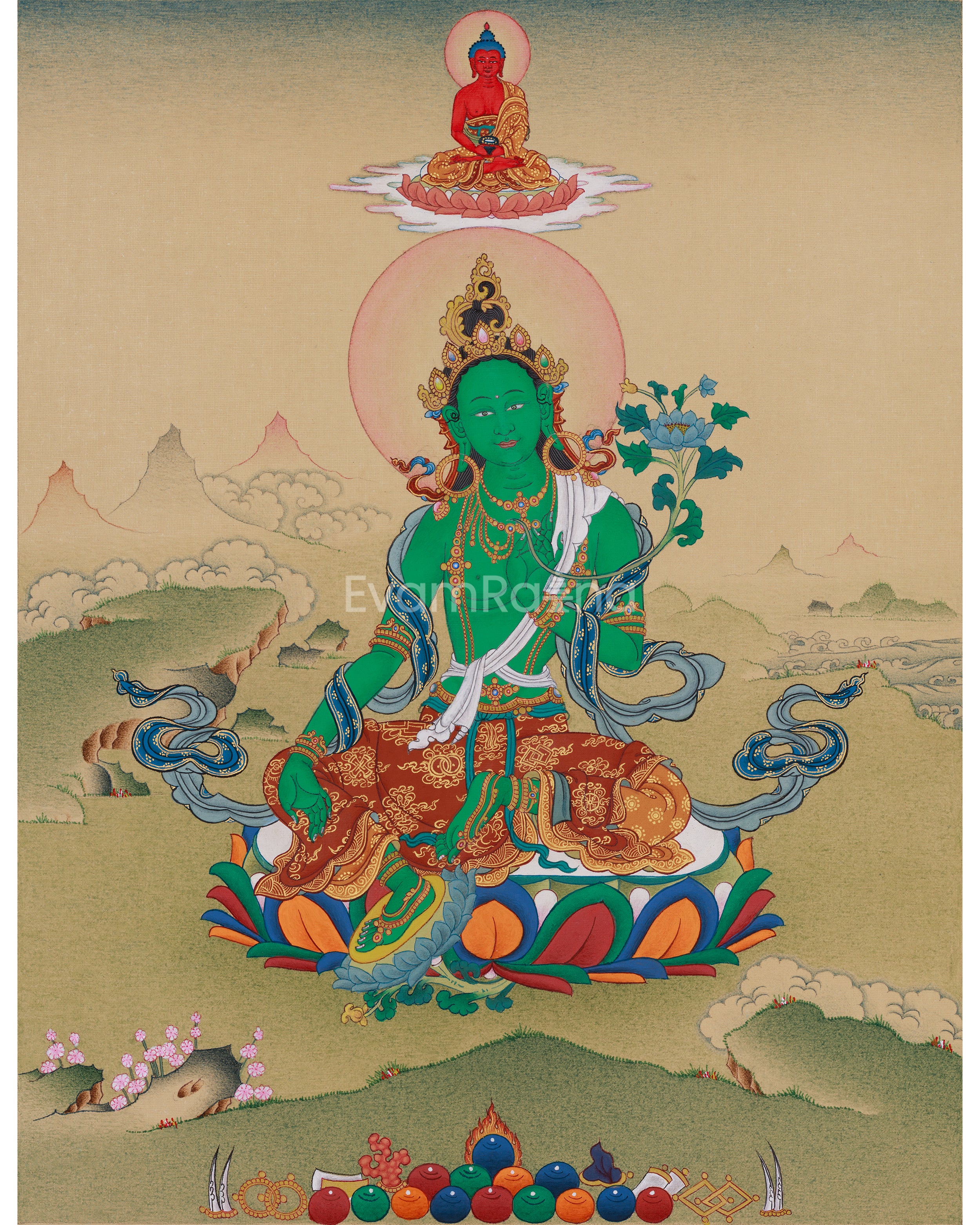 Mother Green Tara with Amitabha Buddha Painting