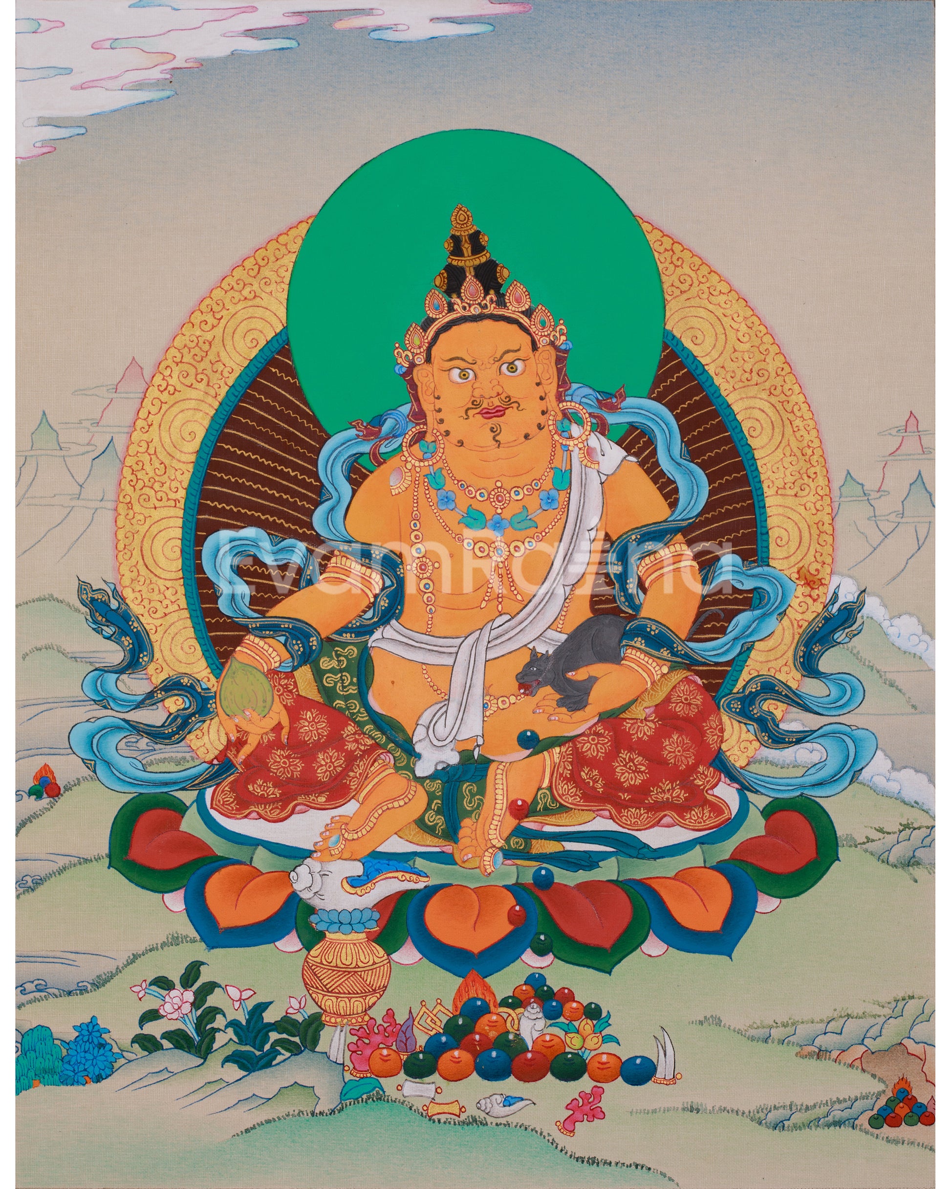 Traditional Yellow Dzambhala Thangka 
