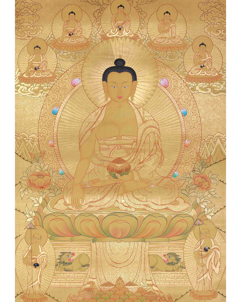 Hand-Painted Shakyamuni Buddha In Gold Style | Buddhist Thangka Painting