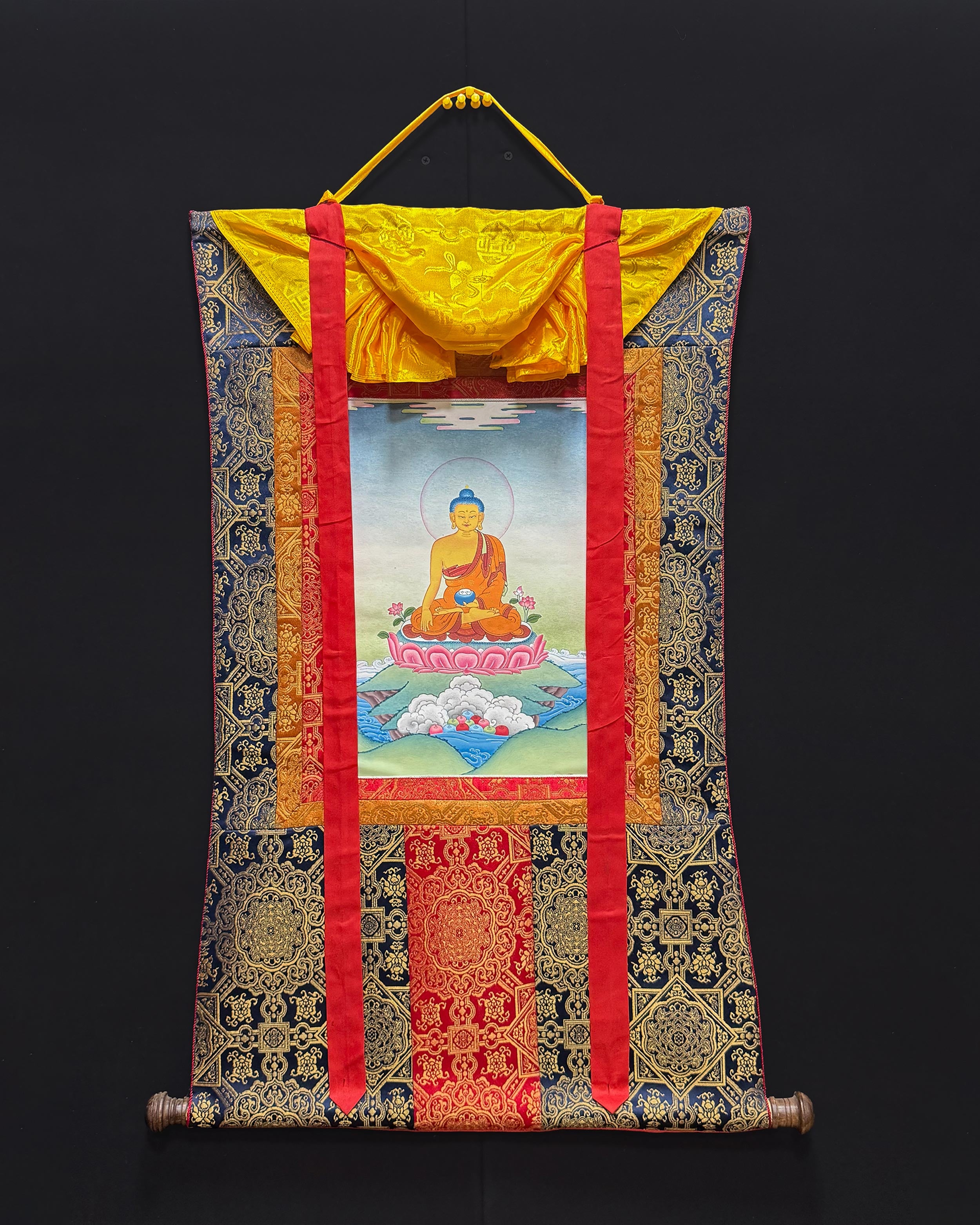 Siddhartha Gautama Thangka With Brocade | The Enlightened One Shakyamuni Buddha