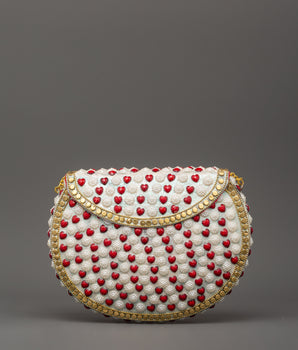 Handcrafted Pearl & Coral Side Bag