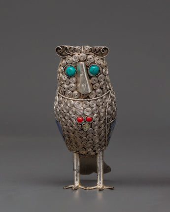 Handmade White Metal Owl Set
