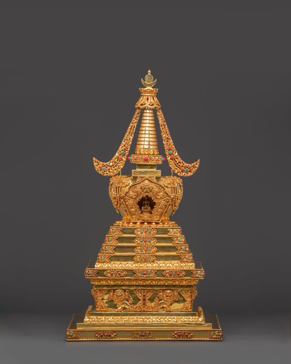 Turquoise Coral Stupa for Tibetan Altar & Meditation