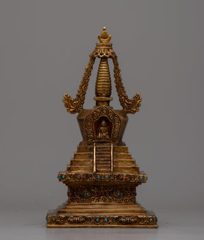 Traditional Copper Tibetan Stupa Statue&nbsp;