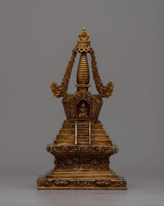 Traditional Copper Tibetan Stupa Statue&nbsp;