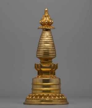 Intricate Gold-Plated Copper Tibetan Stupa