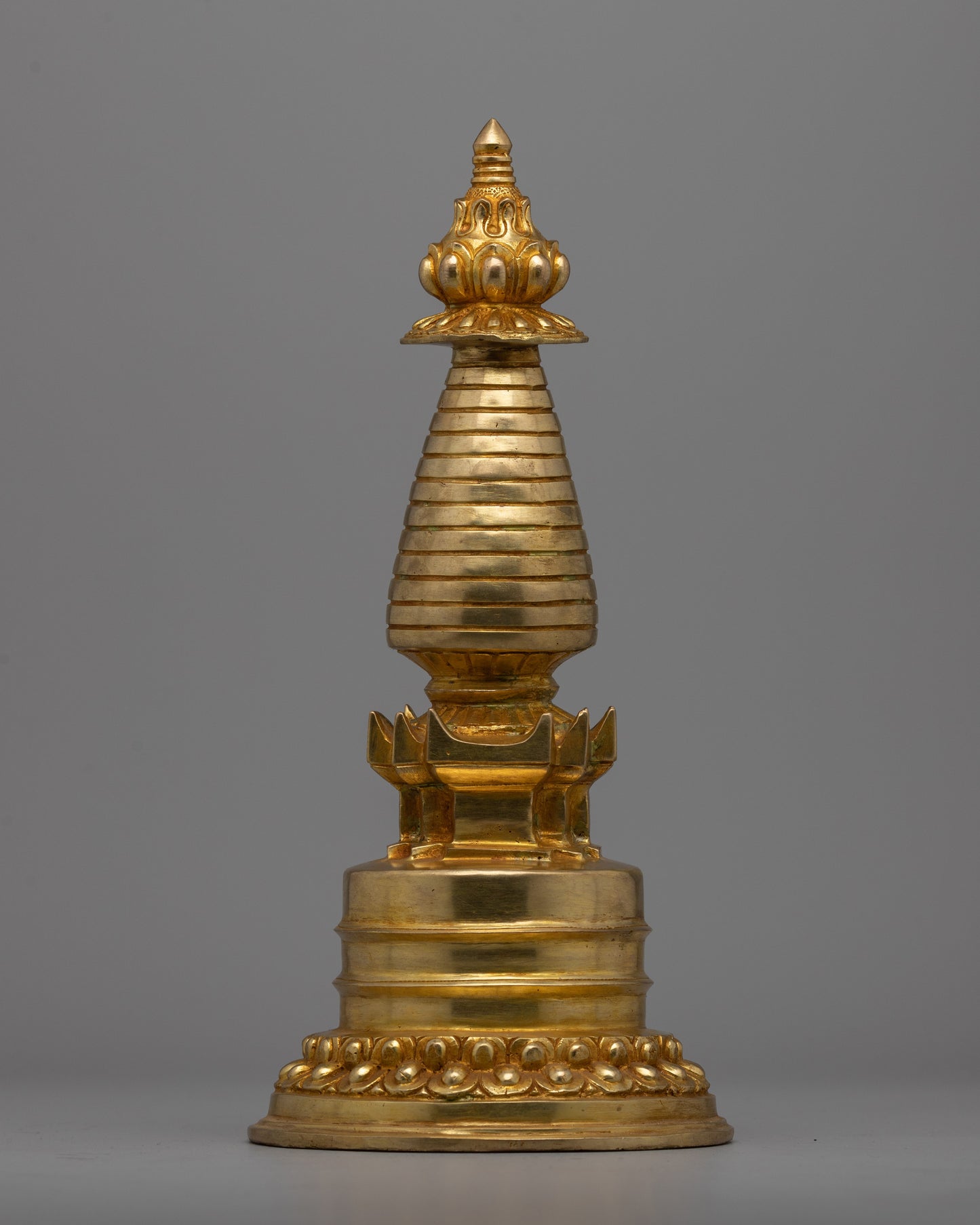 Intricate Gold-Plated Copper Tibetan Stupa