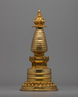 Intricate Gold-Plated Copper Tibetan Stupa