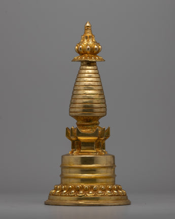 Intricate Gold-Plated Copper Tibetan Stupa