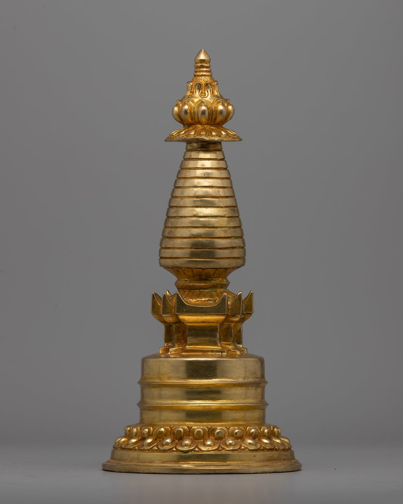 Intricate Gold-Plated Copper Tibetan Stupa