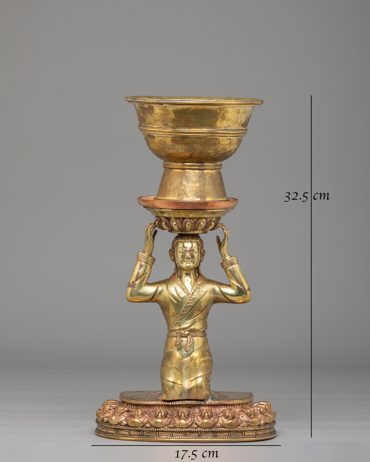 Tibetan Butter Lamp For Buddhist Shrine | Brass Lamp with Copper Holder