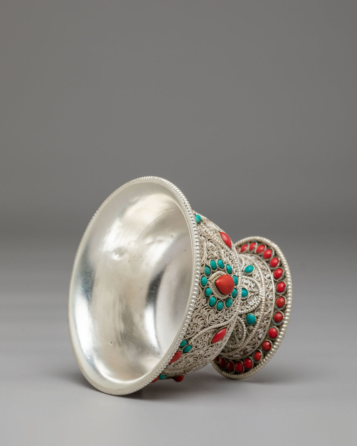 Buddhist Shrine Offering Bowl Set | Silver Plated Tibetan Ritual Bowls