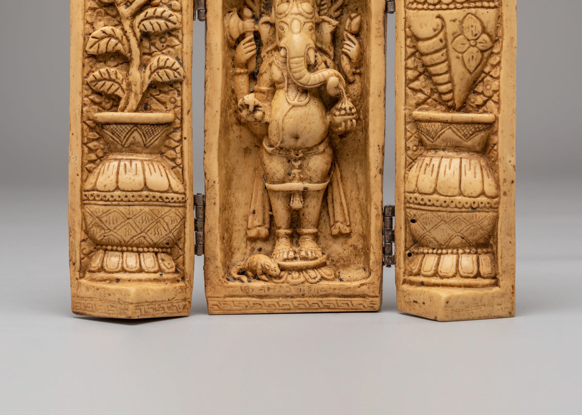 Traditional Ganesha Shrine Decor | Hand-Carved Religious Artwork