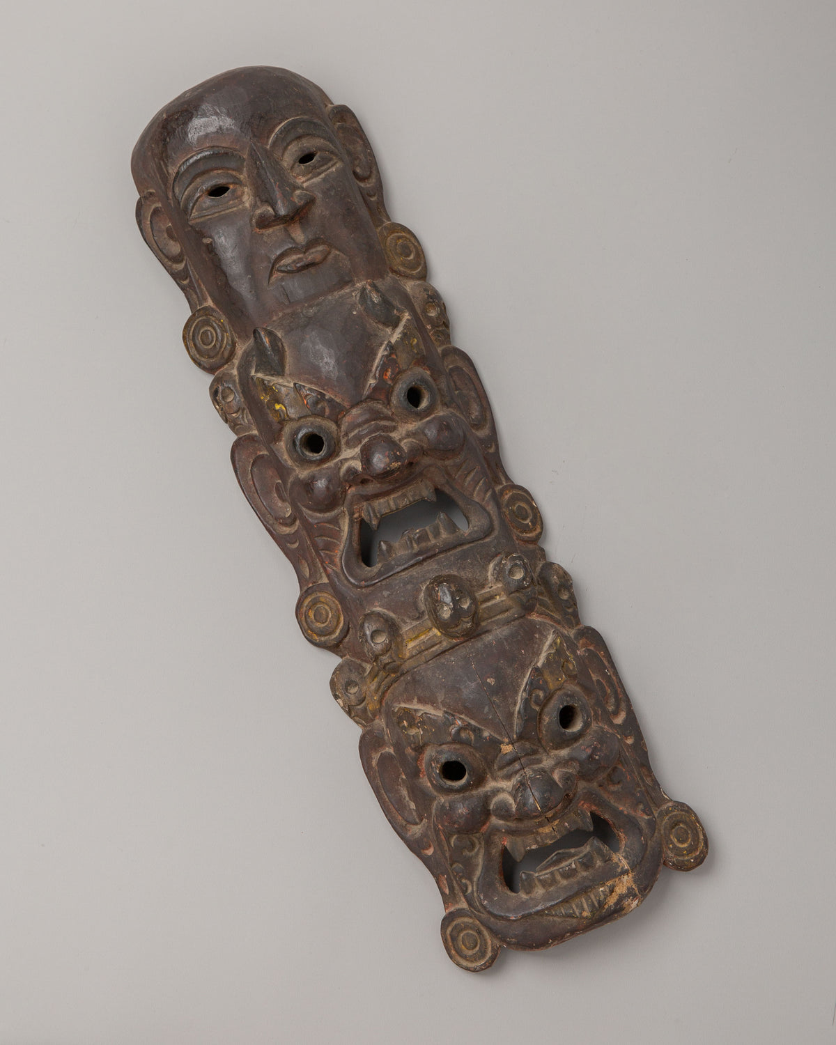 Tibetan Carved Mask Wall Hanging | Handcrafted Wood Artwork