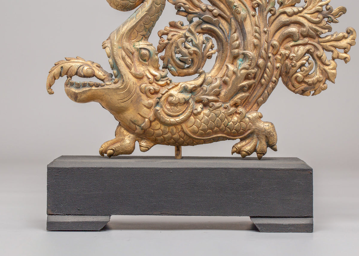 Handcrafted Makara Sculpture Pair | Gold Plated Copper Artwork
