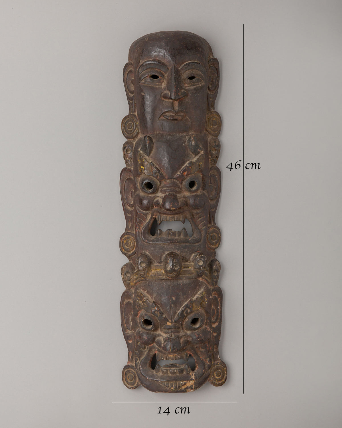 Tibetan Carved Mask Wall Hanging | Handcrafted Wood Artwork