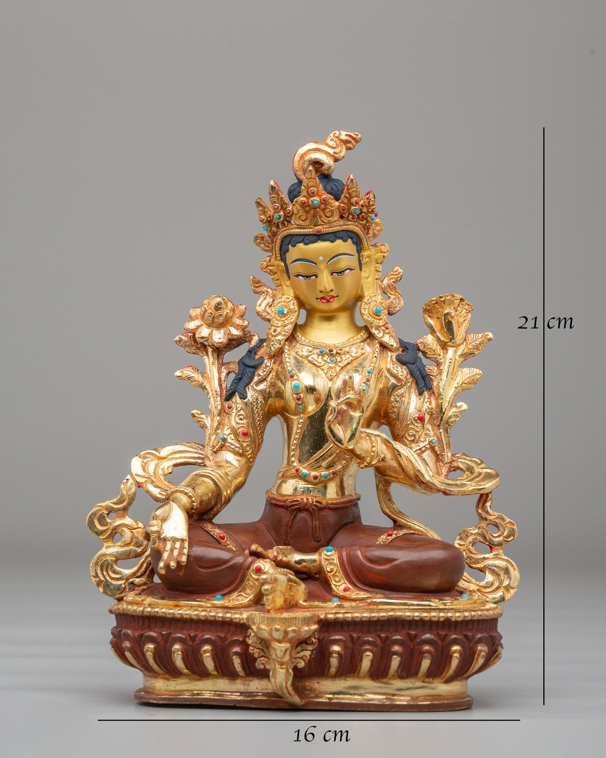 Handmade Altar Green Tara Statue | Gold Plated Buddhist Sculpture