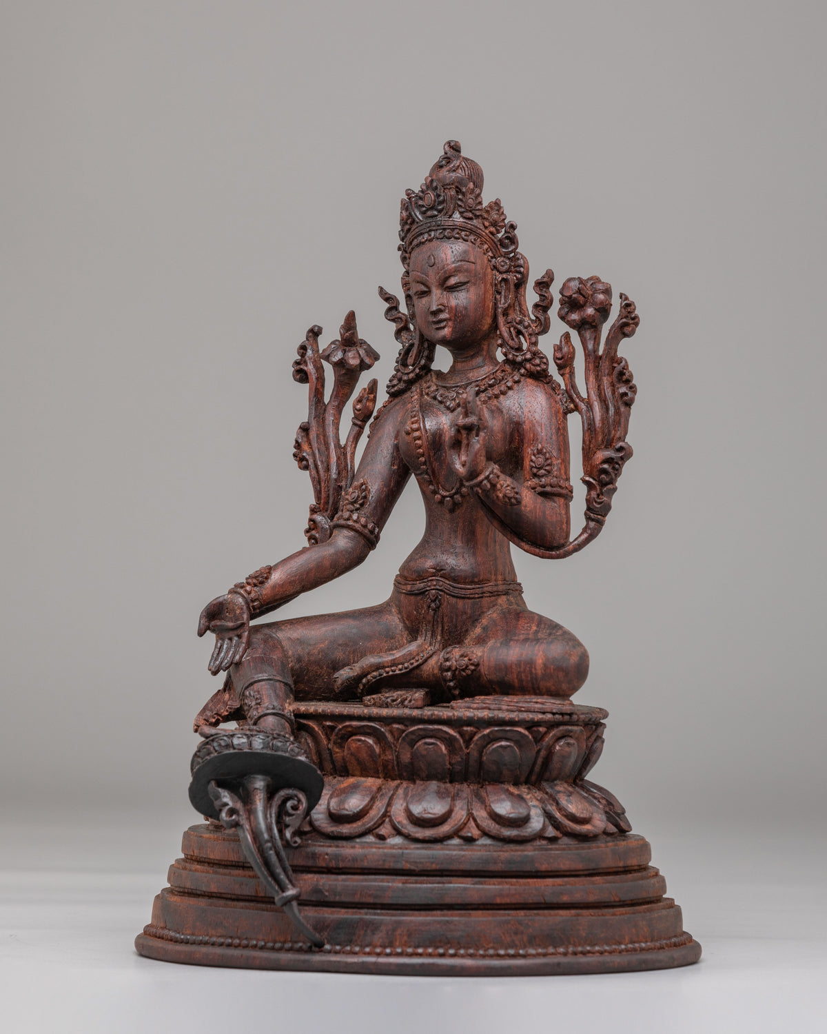 Handcarved Green Tara Altar Statue | Buddhist Goddess of Compassion